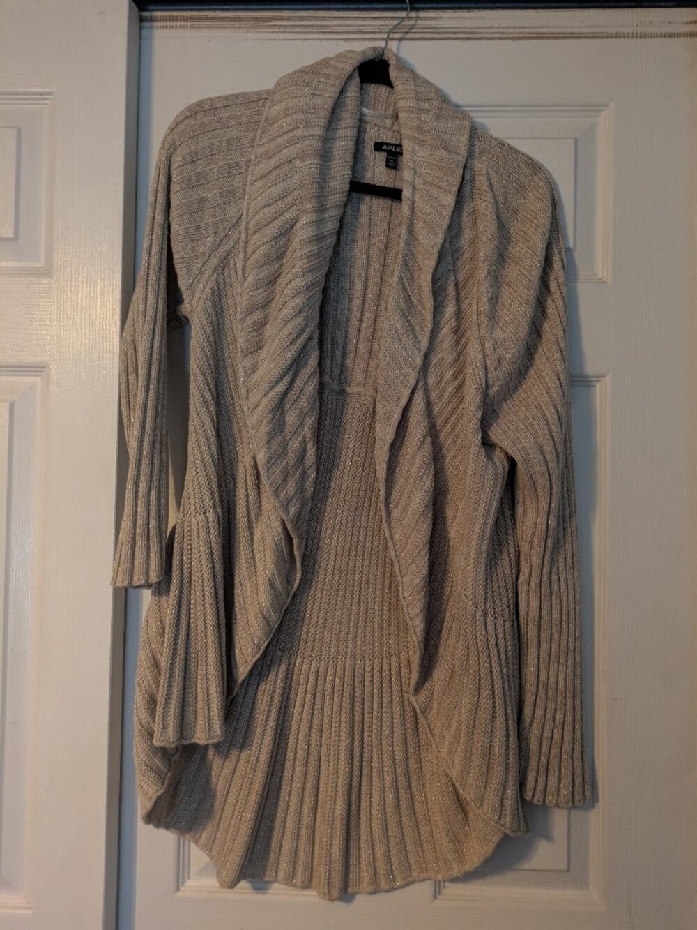 0X - Beige Metallic Shimmer Ribbed Cardigan